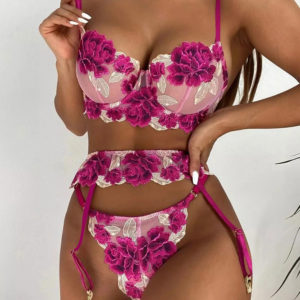 Conjunto Sexy Dark Pink Flower Of Love [Talla M]